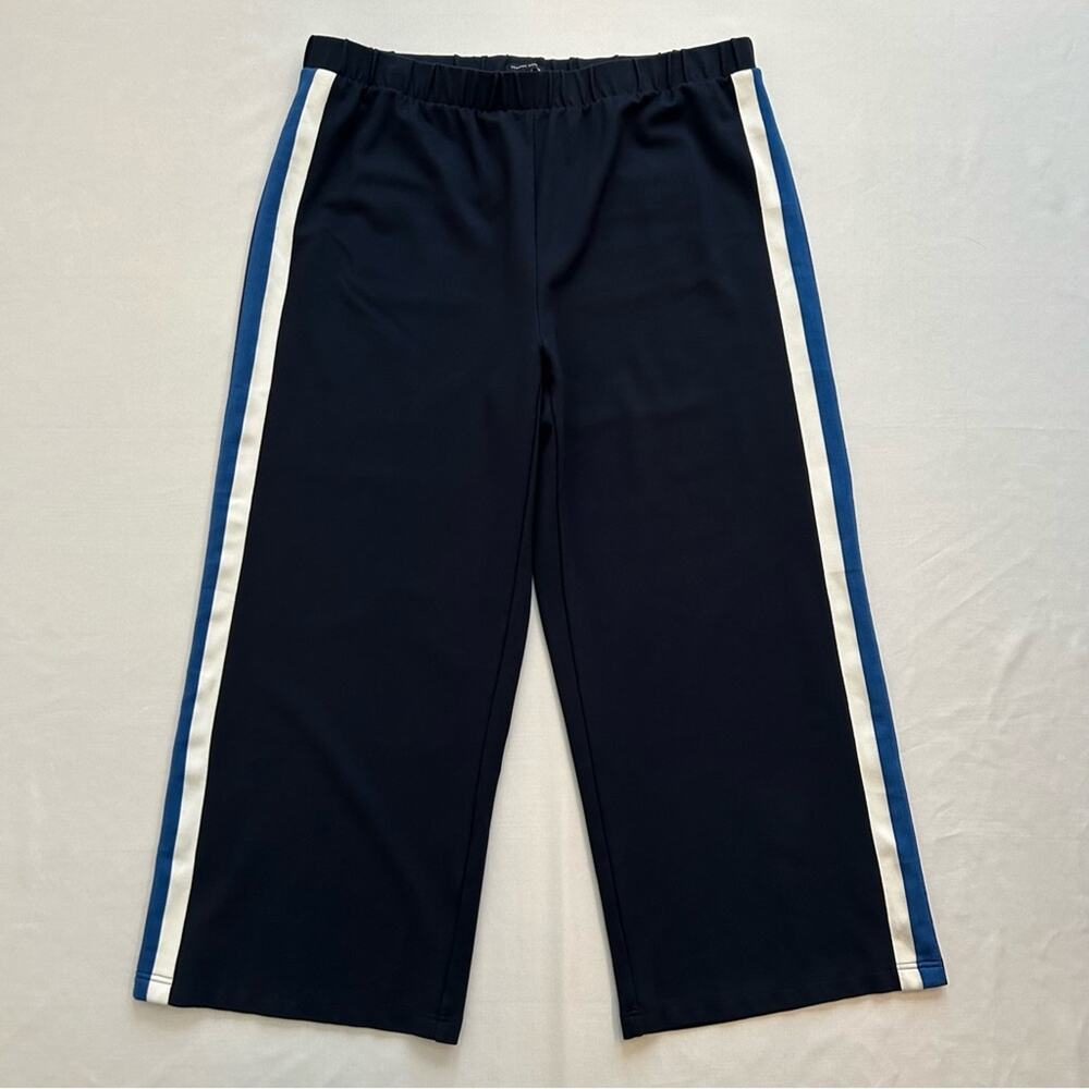 Universal Standard Stephanie Wide Leg Stripe Ponte Pants Navy Blue Large